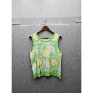 David Brooks Womens Sleeveless Floral Knit Sweater L